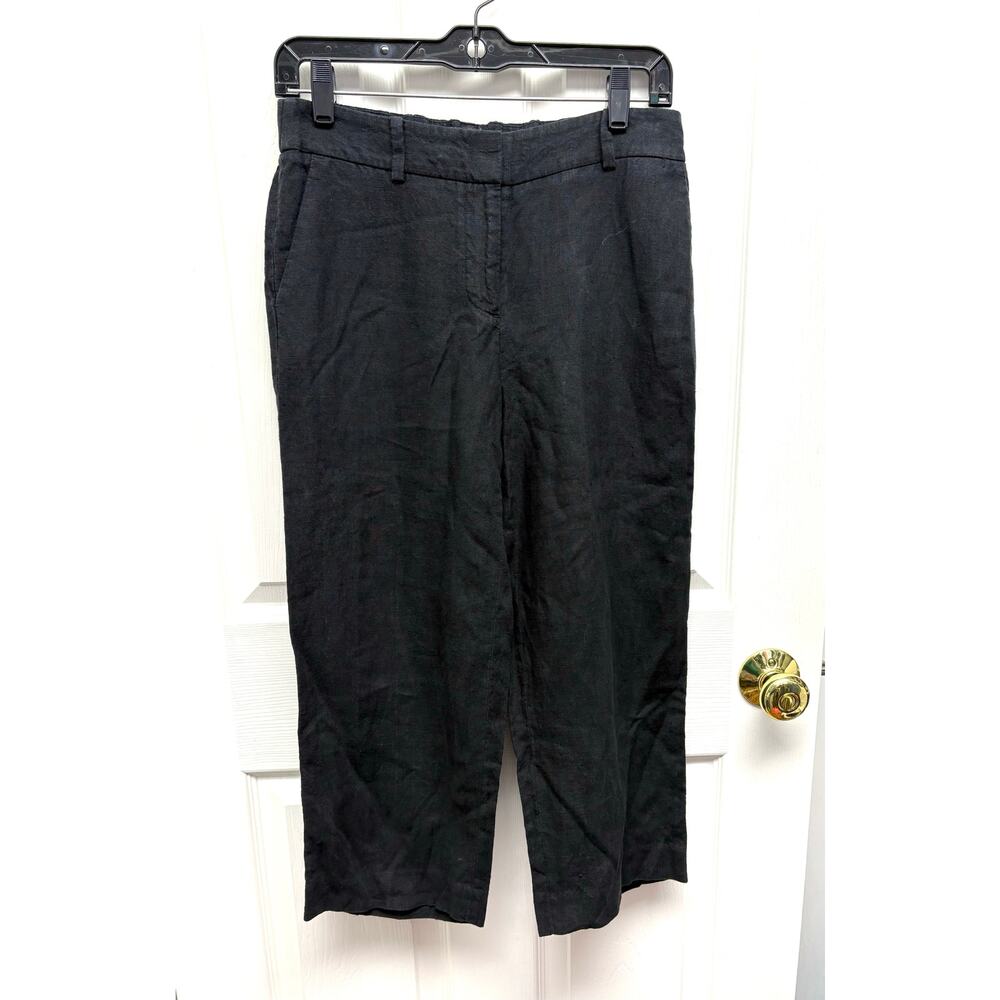 Talbots Pants Charcoal Black Linen Cropped Stretch Waist, Pockets, Size 2P
